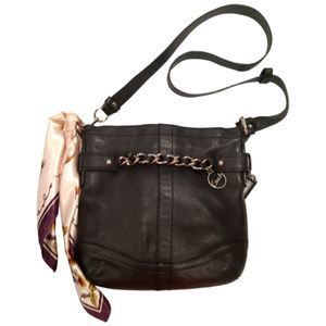 Coach Crossbody Silver Chain Duffle Bag Black Pebble Leather &Purse Scarf F19722